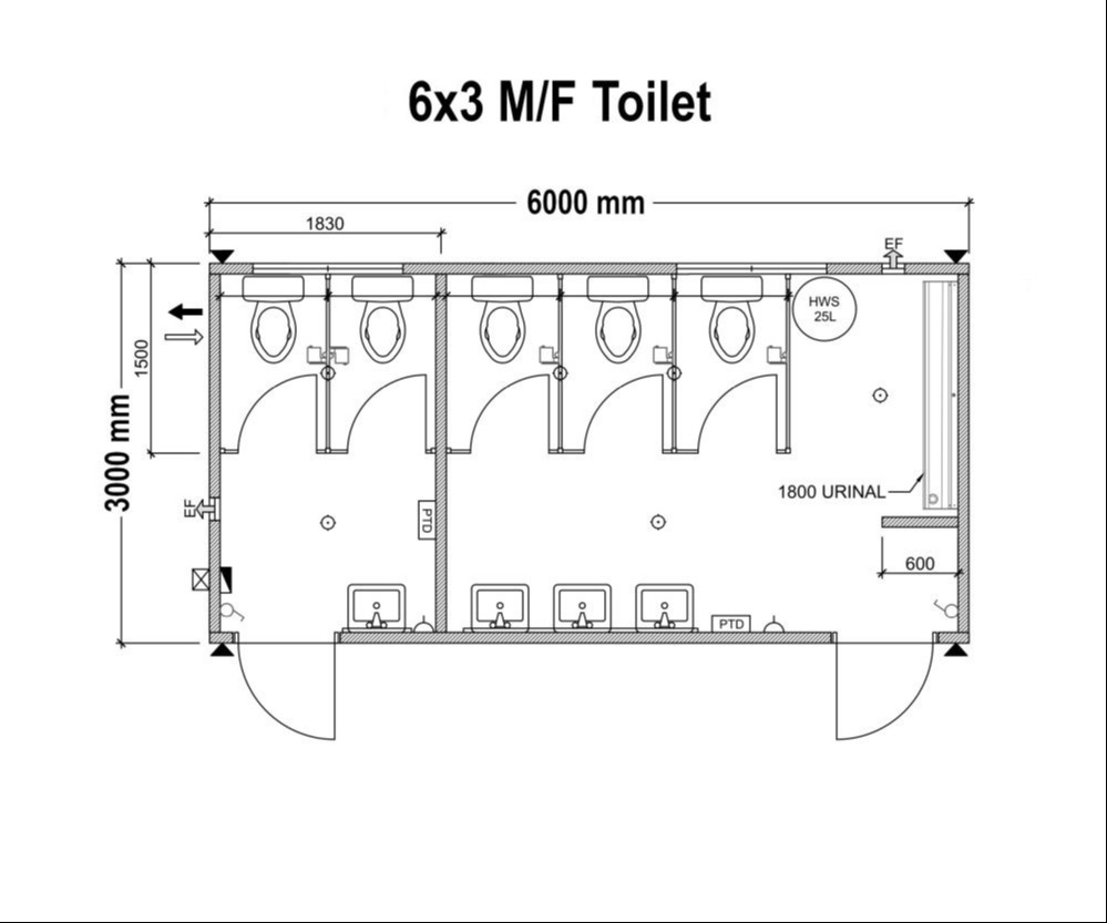 6x3 m/f toilet